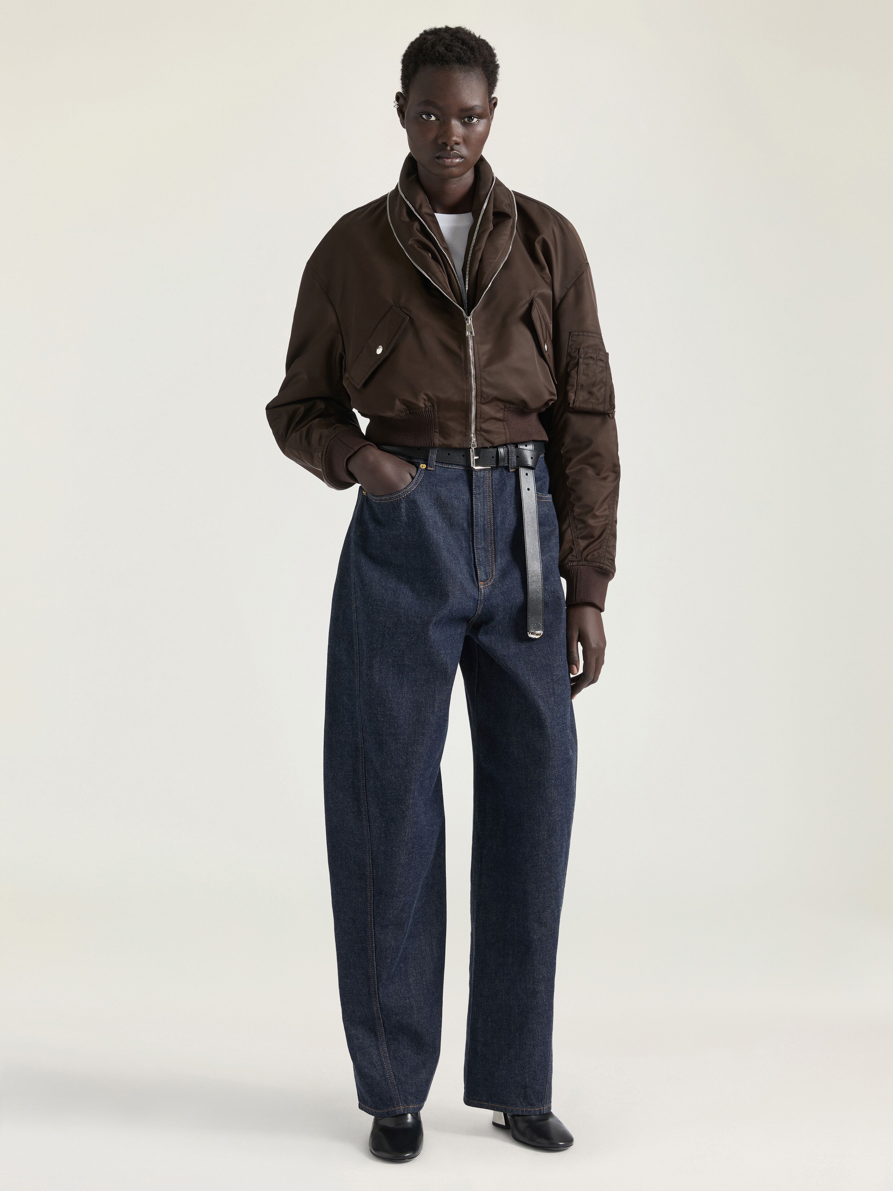 Bomber with zipped shawl collar in nylon